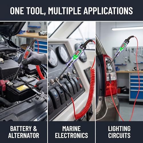 Automotive Circuit Tester with 3-120V LED Voltmeter, Car Test Light Dual Polarity Indicator & Long Probe, Fuse Checker RV Marine Tool - size: 3-120V