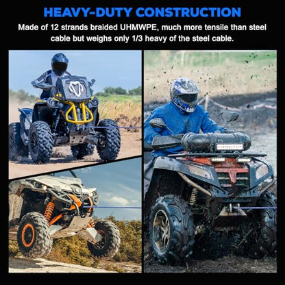 Synthetic Winch Rope Kit, 1/4" x 50ft 10000LBS Blue Winch Cable with Protective Sleeve, Forged Winch Hook, Rubber Stopper and Safety Pull Strap for ATV UTV - color: 1/4"x50ft(Blue)-10000lbs