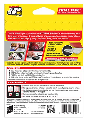Super Glue, Total Tape Roll, Strong Indoor & Outdoor Construction Adhesive, Holds 300 lbs. per Roll, Permanent Bonding, All-Weather, Mesh Reinforced, Easy-to-Use Double-Sided Tape (Strip)