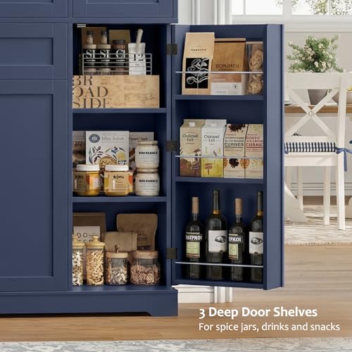 HOSTACK 68"H Kitchen Pantry Storage Cabinet with Doors & Shelves, Navy Blue - color: Navy Blue