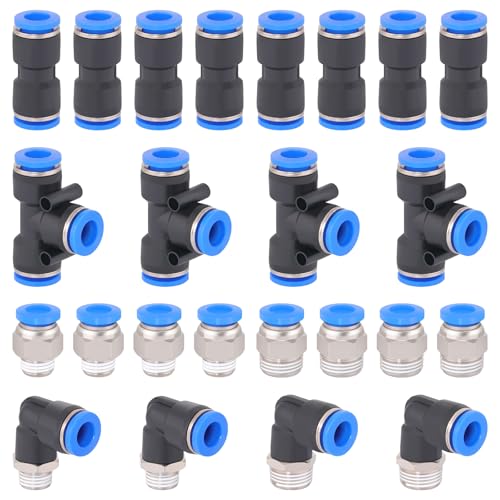 24 Pcs 3/8" Quick Connect Air Line Fittings Kit 1/4" 3/8" Pneumatic Push Lock Air Fittings Push to Connect & NPT Thread Air Hose Fittings Quick Release Airline Fitting Kit - color: Black-24PCS3/8"