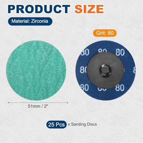25 Pcs 2" 80 Grit Zirconia Quick Change Sanding Discs - size: 80 Grit