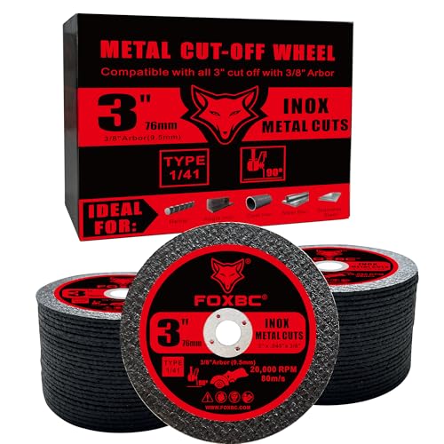 FOXBC 3 Inch Cut Off Wheel Discs, Metal & Stainless Steel Cutting Disc for Die Grinder, 3” x 3/64” x 3/8” - 50 Pack