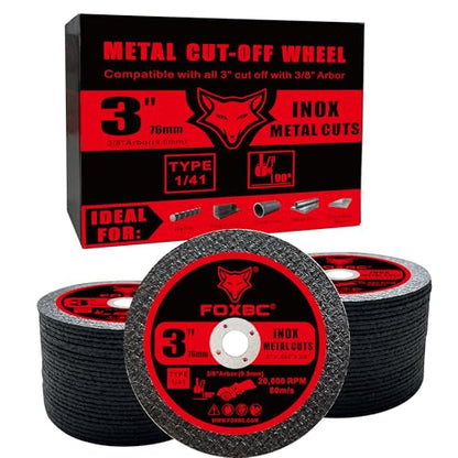 FOXBC 3 Inch Cut Off Wheel Discs, Metal & Stainless Steel Cutting Disc for Die Grinder, 3” x 3/64” x 3/8” - 50 Pack