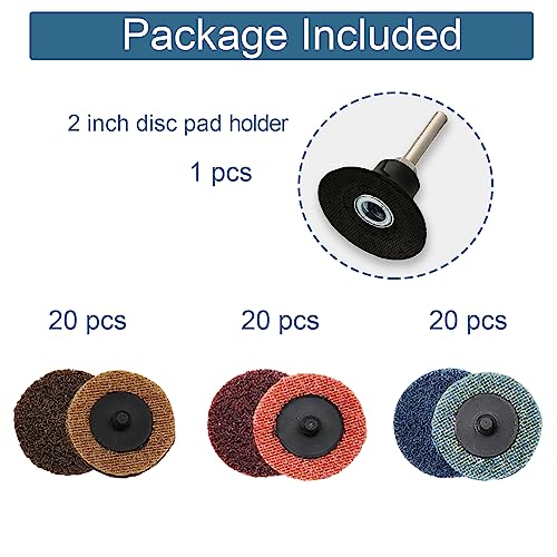 2 Inch Sanding Discs Assortment,Surface Conditioning Discs,Quick Change Design,Coarse/Medium/Fine 60 Pcs and 1/4'' Pad Holder 1Pcs.