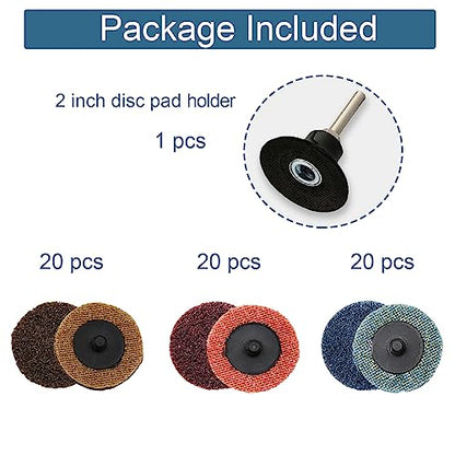 2 Inch Sanding Discs Assortment,Surface Conditioning Discs,Quick Change Design,Coarse/Medium/Fine 60 Pcs and 1/4'' Pad Holder 1Pcs.