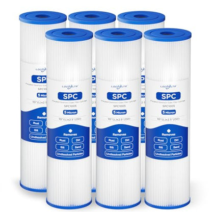 5 Micron 10" x 2.5" Pleated Sediment Well Water Filter Cartridge, 6 Pack - size: 5 Micron