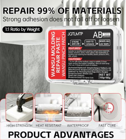 Steel Epoxy Putty 2 Part, Metal Repair High Strength Heat Resistant - color: white