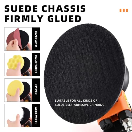 6-Inch Random Orbital Sander, DA Pneumatic Handheld Sander Set, Low Vibration Low Noise Lightweight Air Sander for Auto Body Repair, Car Detailing, Woodworking and Metalworking