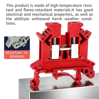 100PCS Red UK2.5B Terminal Block DIN Rail Terminal Blocks - Application for 12-22 AWG 800V Electrical Cabinets Distribution Box,Solar Power System,PLC Industrial Control Automation Panel DIY CNC RV - color: UK2.5B Red Terminal Block