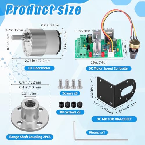 Copkim 12V DC Geared Motor Kit (20RPM Speed), JGB37-520 Motor with CCM6N PWM Controller, 6mm D-Shaft Flange and Bracket - style: 20rpm