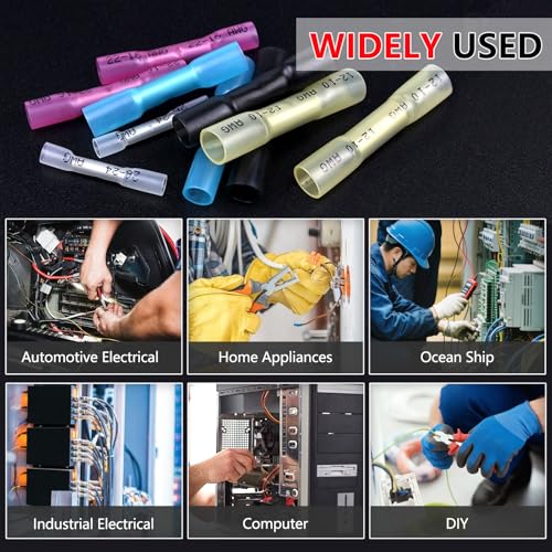 BAALA 20 PCS 8 AWG Heat Shrink Butt Connectors Yellow Heat Shrink Butt Splices-Marine Grade Waterproof Electrical Crimp Wire Connectors, Tinned Copper Butt Splice Terminals for 8 Gauge Wire Connectors