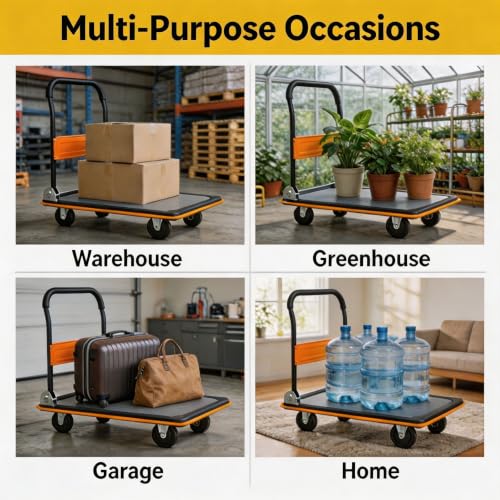 Foldable Platform Hand Truck, Heavy Duty Push Cart Dolly (Orange) - color: 660lbs-orange