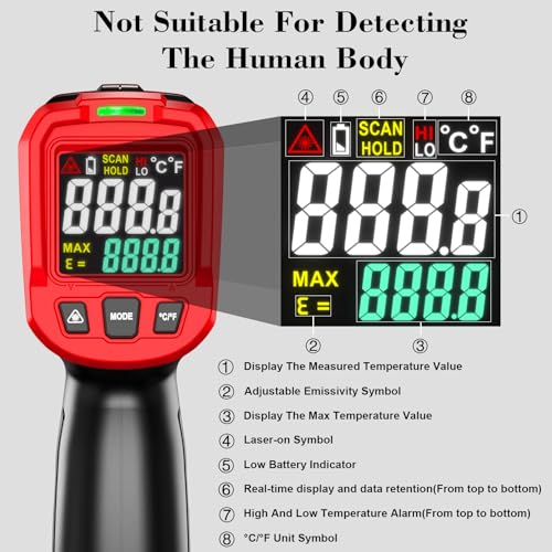 FKM Infrared Thermometer Gun Non Contact Laser Thermometer Gun-58°F~1112°F - color: Red