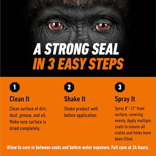 Gorilla Waterproofing Spray, Black, 16 oz, Flexible Rubberized Sealant - color: Black, size: 1 - Pack