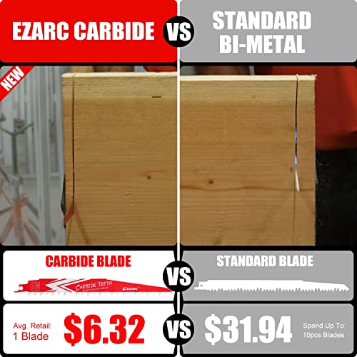 EZARC Carbide Reciprocating Saw Blades, 9-Inch 3TPI for Hard Wood, 3-Pack - size: 9 Inch, style: 3 TPI