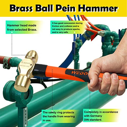 WEDO Brass Ball Peen Hammer with Fiberglass Handle,Ball Pein Hammer, 1lb, 280mm, 11" - color: Fiberglass Handle, size: 1lb