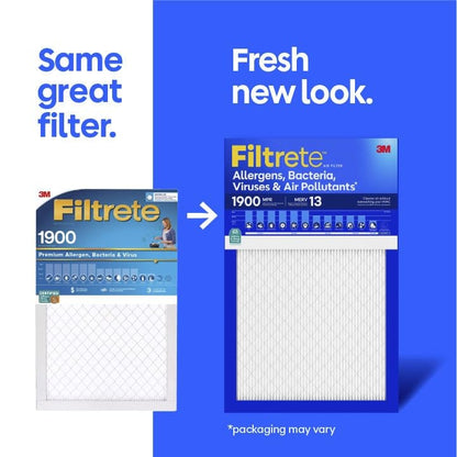 Filtrete 12x12x1 Air Filter, MERV 13 MPR 1900, Allergens, Bacteria, Viruses & Air Pollutants, 3-Month AC/Furnace Filters, Cleaner Air Reliable Airflow, 2 HVAC Filters(Act Size 11.81x11.81x0.78 in) - size: 12x12x1