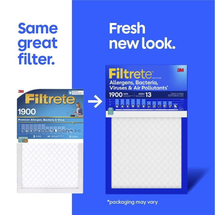 Filtrete 12x20x1 Air Filter, MERV 13 MPR 1900, Allergens, Bacteria, Viruses & Air Pollutants, 3-Month AC/Furnace Filters, Cleaner Air Reliable Airflow, 2 HVAC Filters(Act Size 11.81x19.81x0.78 in) - size: 12x20x1