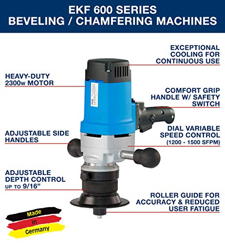 CS Unitec | EKF 645 | Portable Heavy-Duty Power Beveling, Deburring, and Chamfering Tool for 45 Degree Weld Seams and Chamfer up to 9/16" Bevel Width, 2300 Watts (19.1 Amp) - Made in Germany - style: 45° Beveler - EKF 645