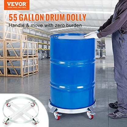 VEVOR 2PCS 55 Gallon Heavy Duty Drum Dolly, 1000 lbs Load Capacity, Barrel Dolly Cart Drum Caddy, Non Tipping Hand Truck Capacity Dollies with Steel Frame 4 Swivel Casters Wheel, for Drum Handling - size: 2 PCS, style: 4 Swivel