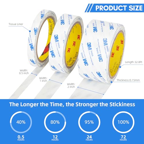 3M Double Sided Tape 1"×32.8Ft 1 Pack 9448A Double Coated Tissue Tape - size: 1"x 32.8 Ft
