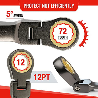 WORKPRO 8 Piece Flex Head Stubby Ratcheting Wrench Set, SAE 5/16-3/4 in - size: SAE, style: Nickel-plated