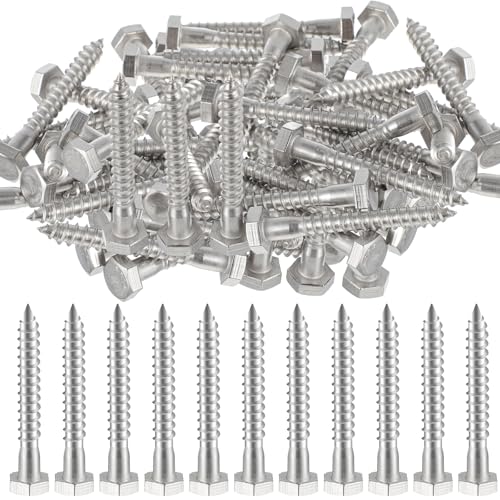 Zonon 100 Pcs 1/4" X 2" 304 Stainless Steel Lag Screw for Wood, Silver - color: Silver, size: 1/4" X 2"