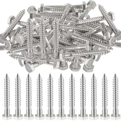 Zonon 100 Pcs 1/4" X 2" 304 Stainless Steel Lag Screw for Wood, Silver - color: Silver, size: 1/4" X 2"