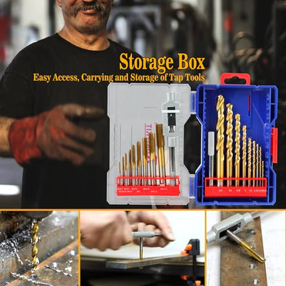 18Pcs Metric Drill and Tap Set with Tap Wrench for Metal, from M2 to M12 - size: M2 to M12