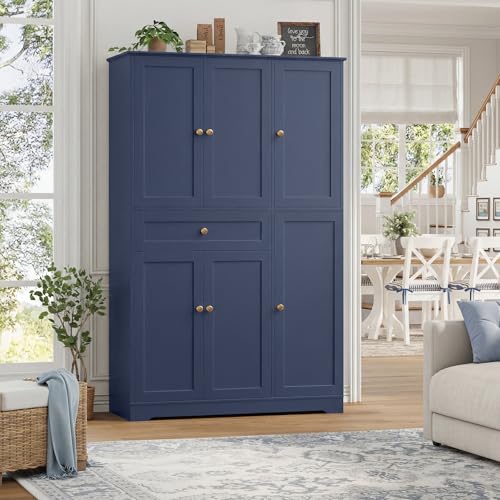 HOSTACK 68"H Kitchen Pantry Storage Cabinet with Doors & Shelves, Navy Blue - color: Navy Blue