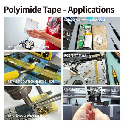 High-Temp Polyimide Tape 3/8" x33Yd, 4Pack, Heat Resistant Tape