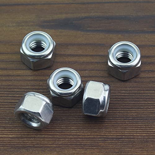 HELIFOUNER 100 Pieces 5/16"-18 Nylon Insert Hex Lock Nuts, 304 Stainless Steel (18-8) Locknuts, Bright Finish, Coarse Thread - size: 5/16"-18 (100 pcs)