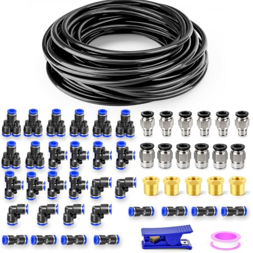 51PCS Black PU Air Hose Pipe Tube Kit, 3/8" OD 1/4" ID, 90FT - size: 3/8" OD x 90FT