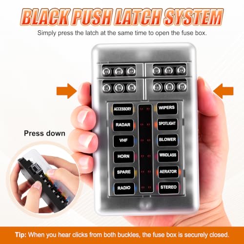 GaRhomxy 12 Way Fuse Block, 12V Marine Fuse Block with LED Warning Indicator, Waterproof Boat Fuse Panel & Power Distribution Block, 12-24V DC Fuse Box for Car Boat Marine RV Truck Van ATO/ATC - size: 12 Way