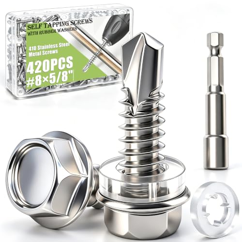 mxuteuk 420PCS #8×5/8" Self Tapping Screws,410 Stainless Steel - size: SV #8 ×5/8"