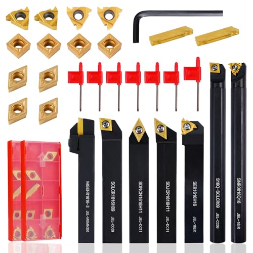 Indexable Lathe Turning Tool 21Pcs Kit 5/8" (16mm) Shank for Metal - size: 7pcs 5/8'' 16mm Shanks+14pcs Inserts