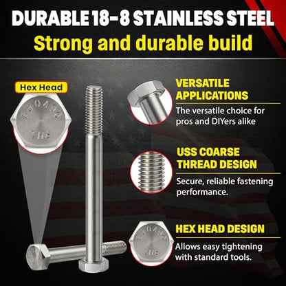 Chenango Supply 3/8-16 x 4 Stainless Steel Hex Head Bolts - size: 3/8-16x4"(25pcs)