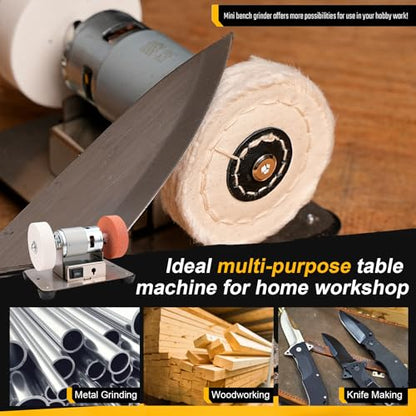Mini Bench Grinder 3 Wheels, Benchtop Polisher Buffer for Jewelry
