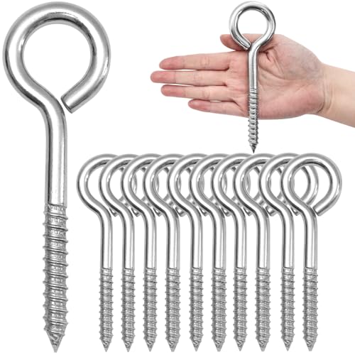 10PCS 6 inches Screw Eyes M10 304 Stainless Steel Eye Screws, Heavy Duty Screw, Eye Hooks Screw Eye Bolts Eye Hooks Screw, Indoor & Outdoor Uses (10, M10-6inch) - size: M10-6inch
