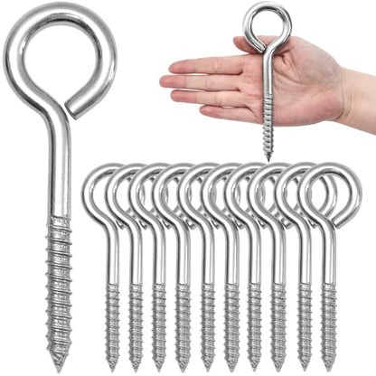 10PCS 6 inches Screw Eyes M10 304 Stainless Steel Eye Screws, Heavy Duty Screw, Eye Hooks Screw Eye Bolts Eye Hooks Screw, Indoor & Outdoor Uses (10, M10-6inch) - size: M10-6inch