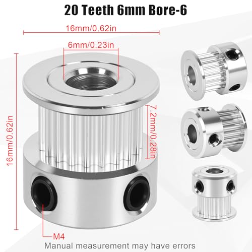 6 Pack GT2 Timing Belt Pulley 20 Teeth,6mm bore,synchronous Pulley - size: 20T-B6-6