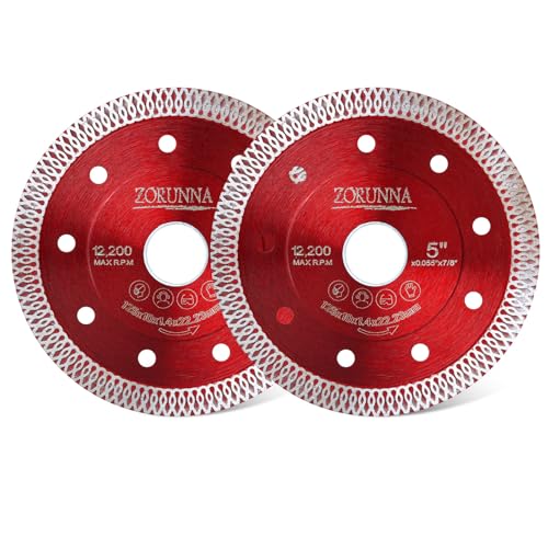 ZORUNNA 2Pcs 5" Diamond Saw Blades, Tile Cutting Disc for Angle Grinder - size: 5"