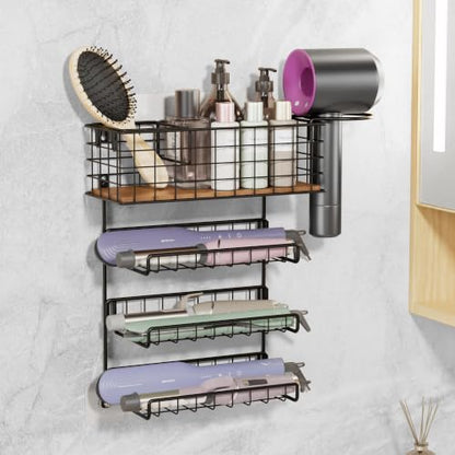 3-Tier Wall Mounted Hair Tool Organizer, Matte Black