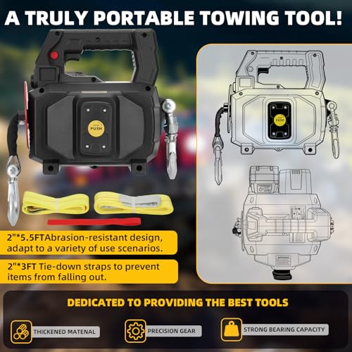 1000LB Battery Power Winch 40FT Synthetic Rope, Compatible with DeWALT Battery(Greater Than 20V 4.0ah),Battery Powered Winch with Remote,for Lifting (Black,Battery not Included) - color: Black