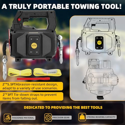 1000LB Battery Power Winch 40FT Synthetic Rope, Compatible with DeWALT Battery(Greater Than 20V 4.0ah),Battery Powered Winch with Remote,for Lifting (Black,Battery not Included) - color: Black