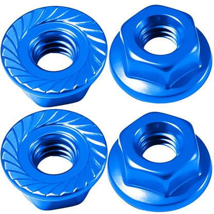 Flange M4 Lock Nuts Aluminum Alloy Serrated Nylon Self-Tightening M4 Wheel Hardware for Traxxas Redcat Arrma Axial HPI TLR ECX Model RC Car Crawler Truck Buggy Upgraded Parts, 4 Pcs - color: Dark Blue, size: 4Pcs