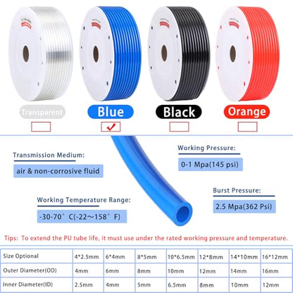 VerRich Pneumatic Tubing Pipe PU Hose Blue 4mmOD x 2.5mmID 525FT 160M - color: Blue, size: OD4mm*ID2.5mm 525 FT(160 Meters)