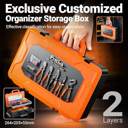Preciva Crimping Tool with 490PCS Insulated Terminals and 110 Heat Shrink Tubes, AWG 20-10 Ratchet Crimping Pliers with Storage Case for Car, Electric