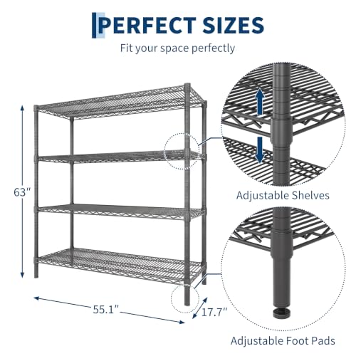 Garvee 2600LBS 4-Tier Storage Shelves Heavy Duty, Adjustable Metal Shelving - size: 55"Wx17.7"Dx63"H(4-Tiers)